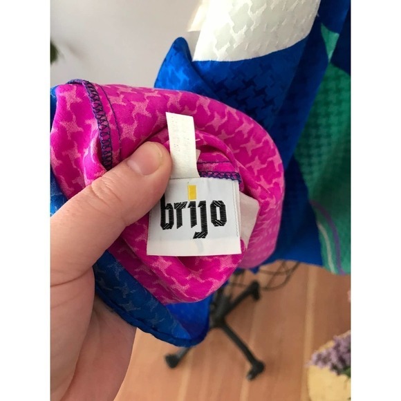 70s Brijo Silk Maxi Dress Column Blue Pink Teal Vintage Designer - Picture 7 of 8